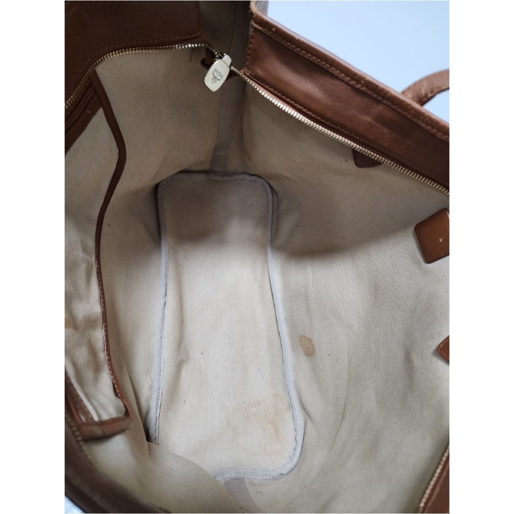 MCM Visetos Striped Shopper Tote Bag Cognac - Picture 13 of 14